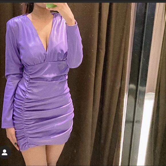 ZARA BLOGGER FAVORITE FAUX LEATHER DRESS PURPLE - Picture 5 of 14